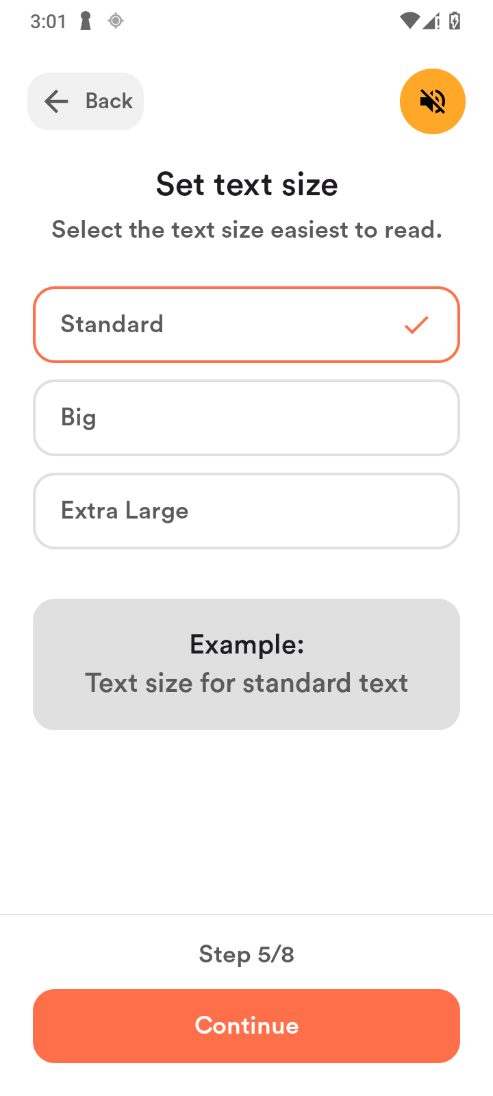 Text size selection
