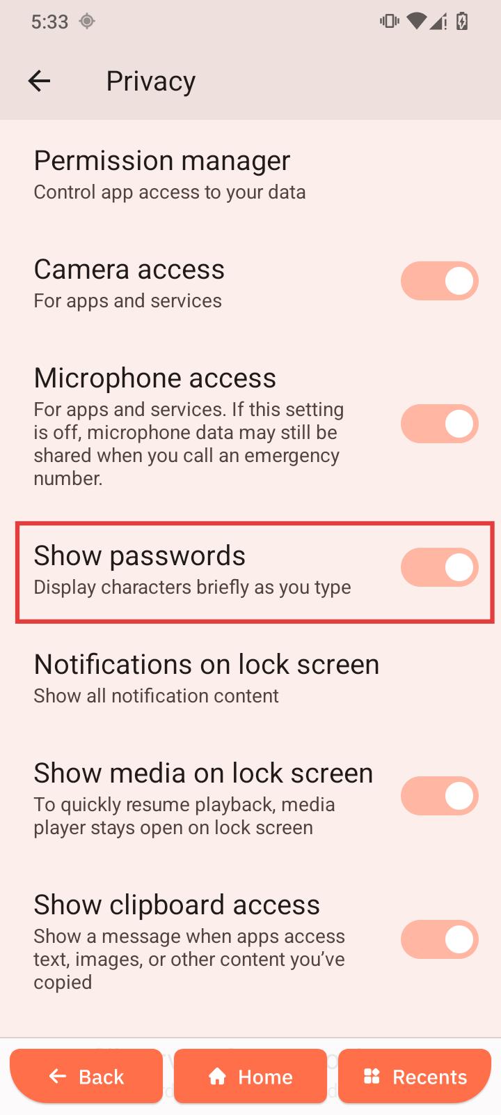 Show passwords