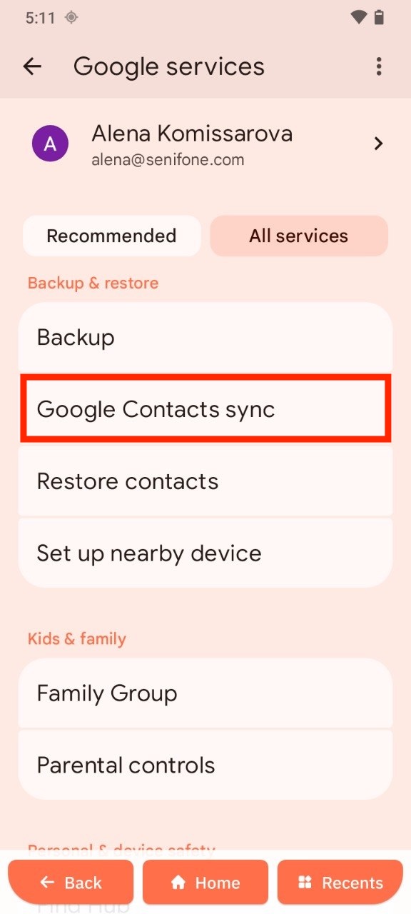 Google Contact sync