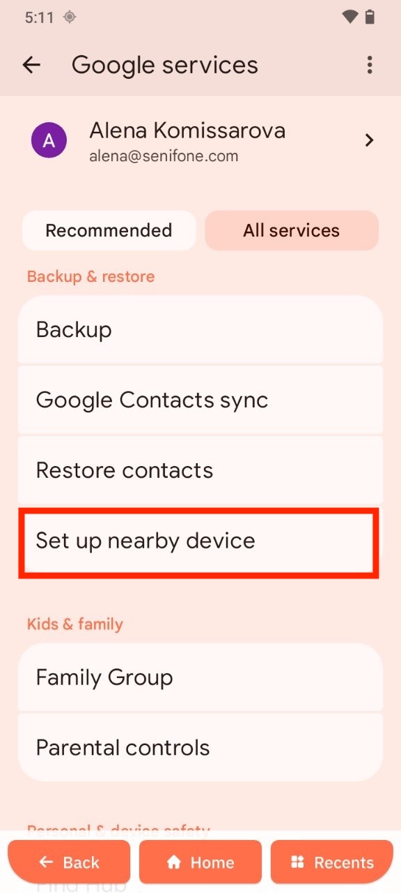 Set up nearby device