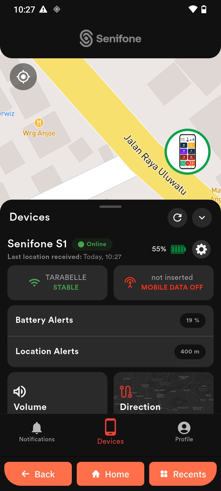 Devices screen