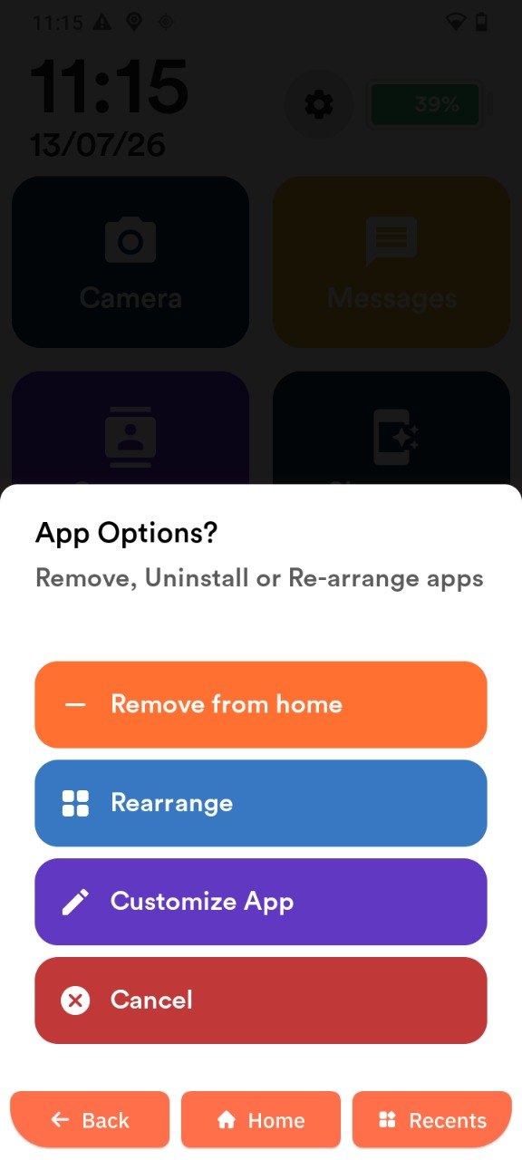 App tiles edit menu