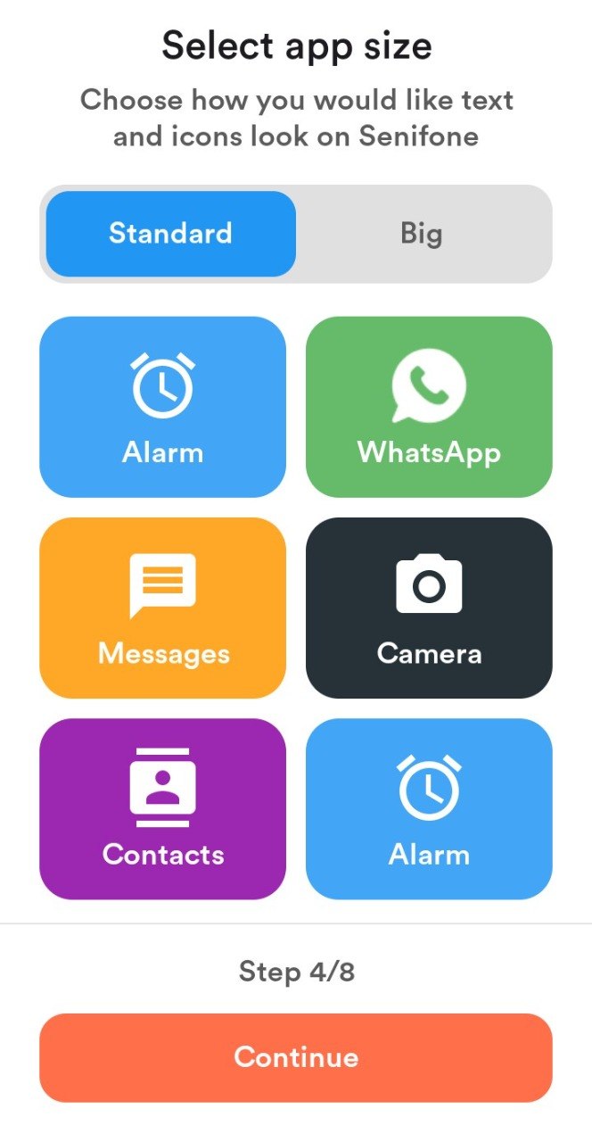 App tile size selection