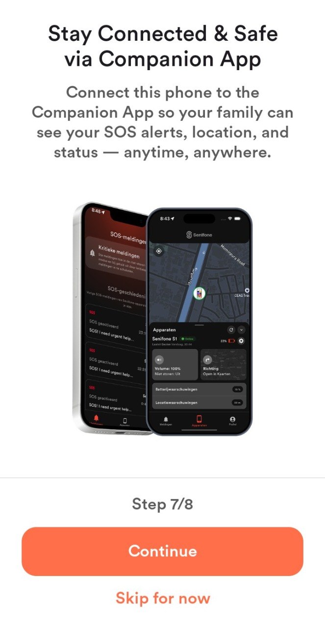 Senifone Companion App pairing screen