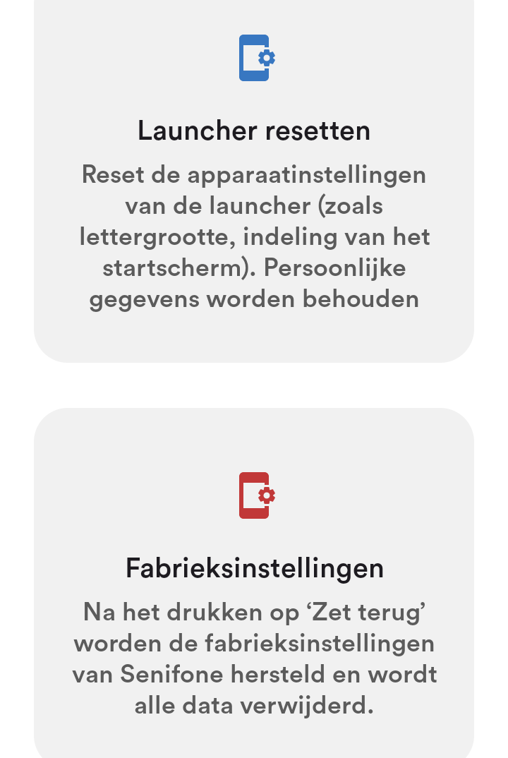 Selection between factory reset and Launcher reset