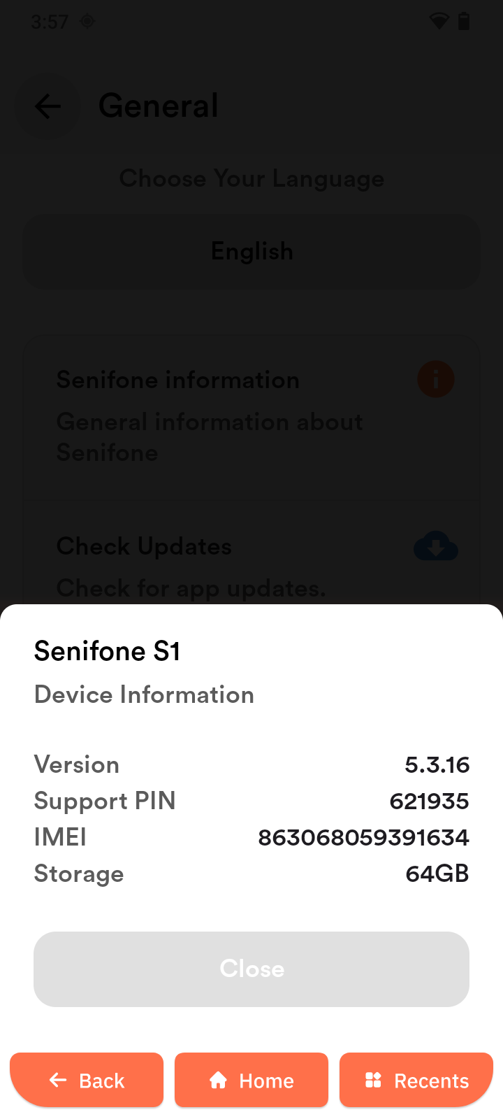 General Settings screen