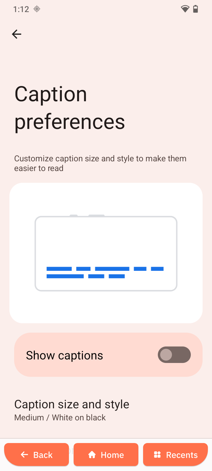 Caption preferences
