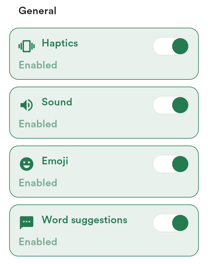 Settings keyboard
