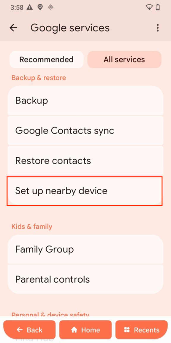 Set up nearby device