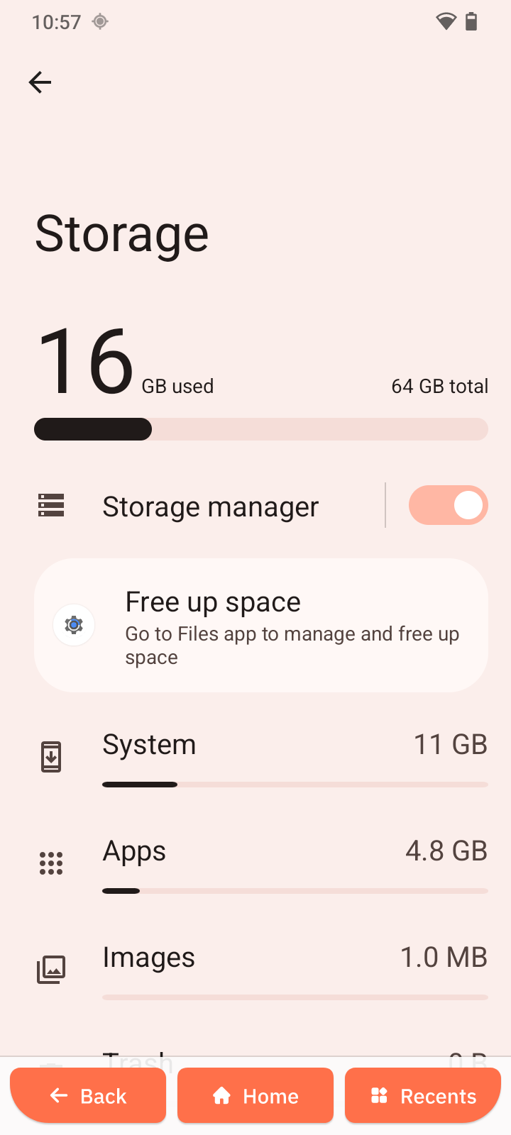 Screenshot of Storage screen