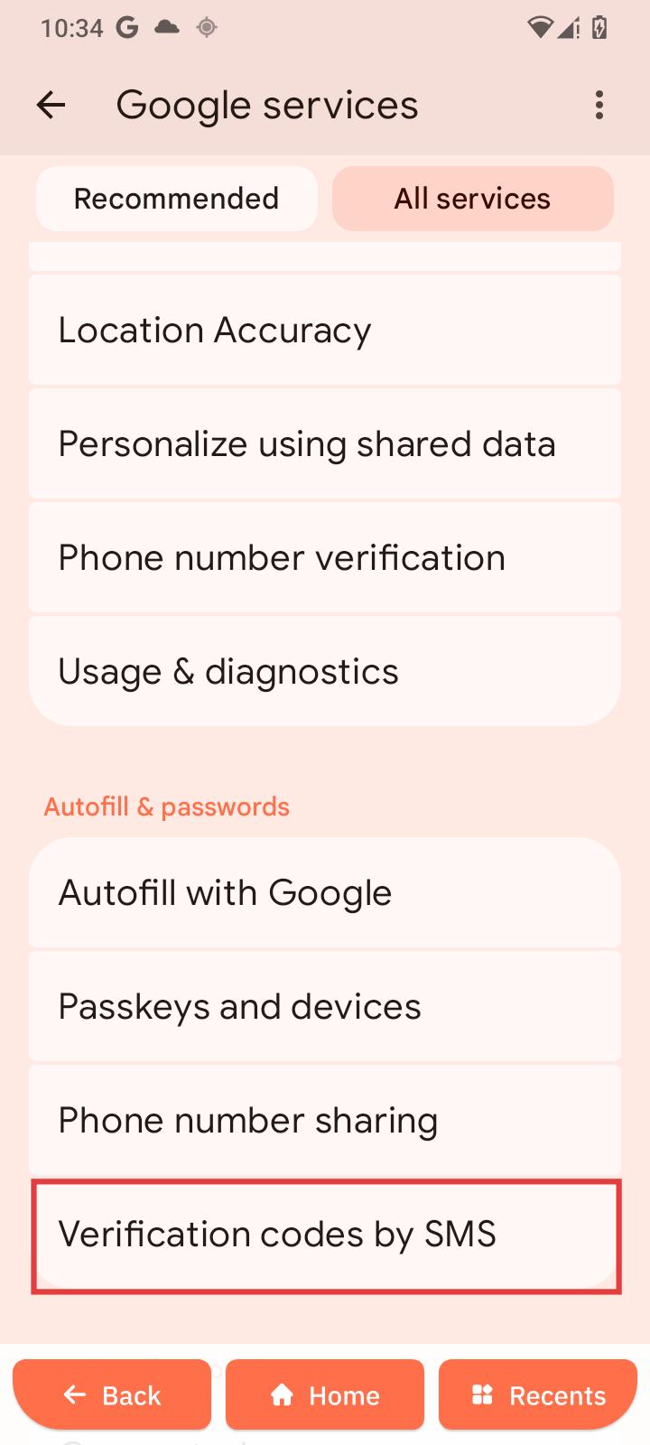 Verification codes by SMS