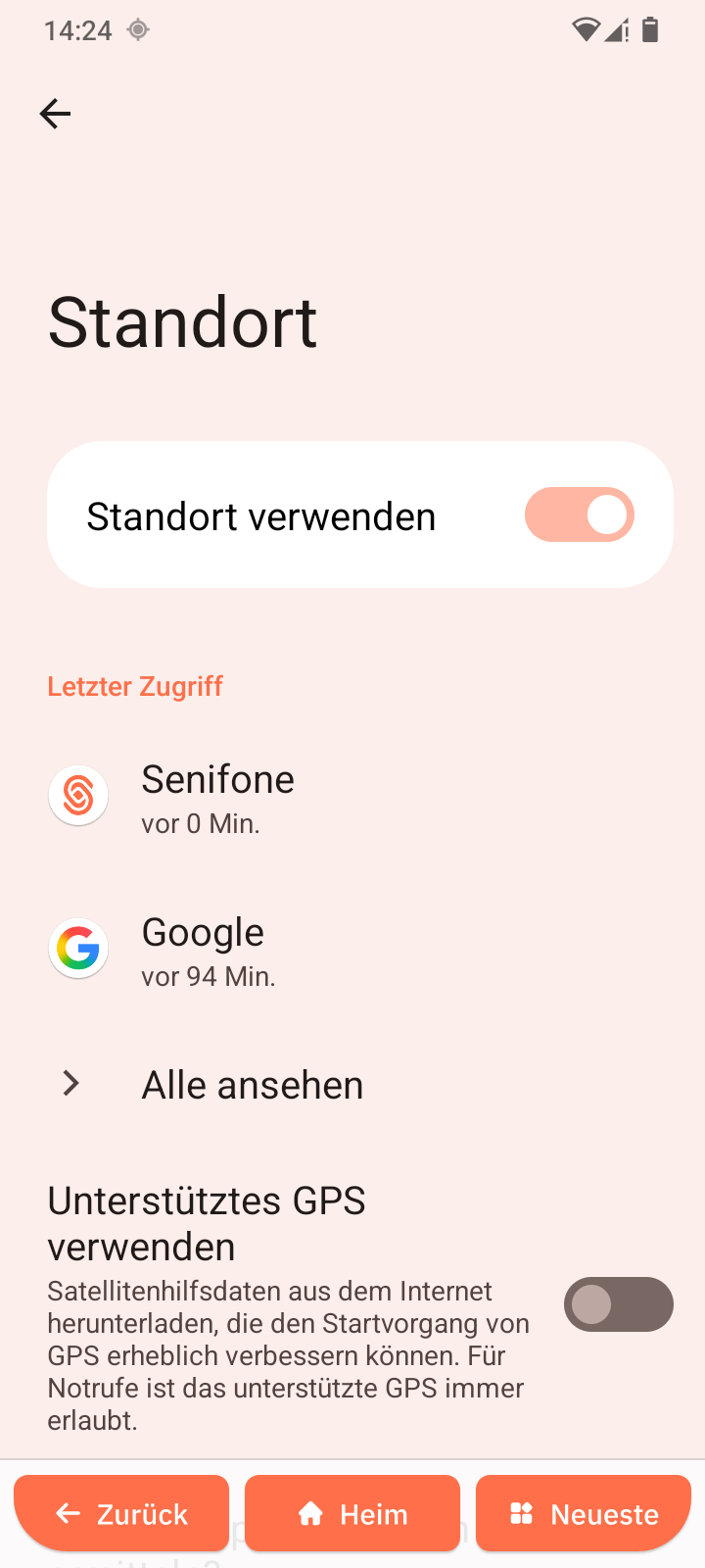 Übersicht der Standorteinstellungen
