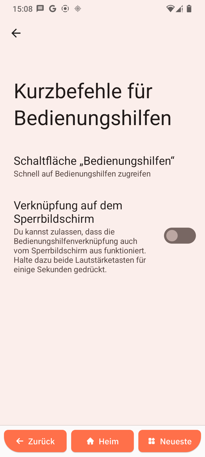 Verknüpfungen für Bedienungshilfen