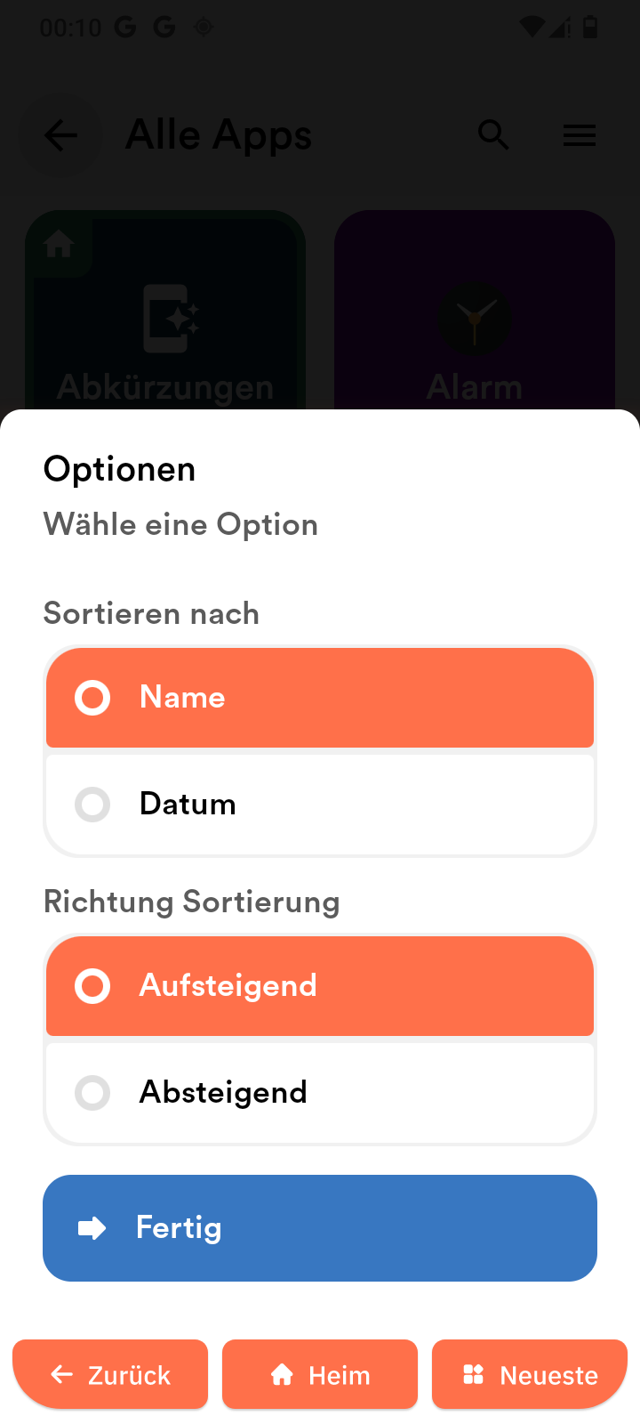 Apps sortieren