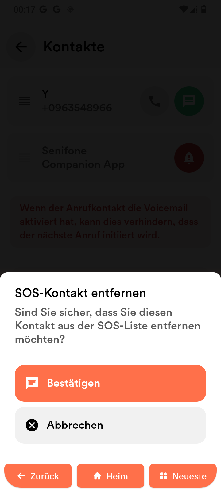 Notfallkontakte entfernen