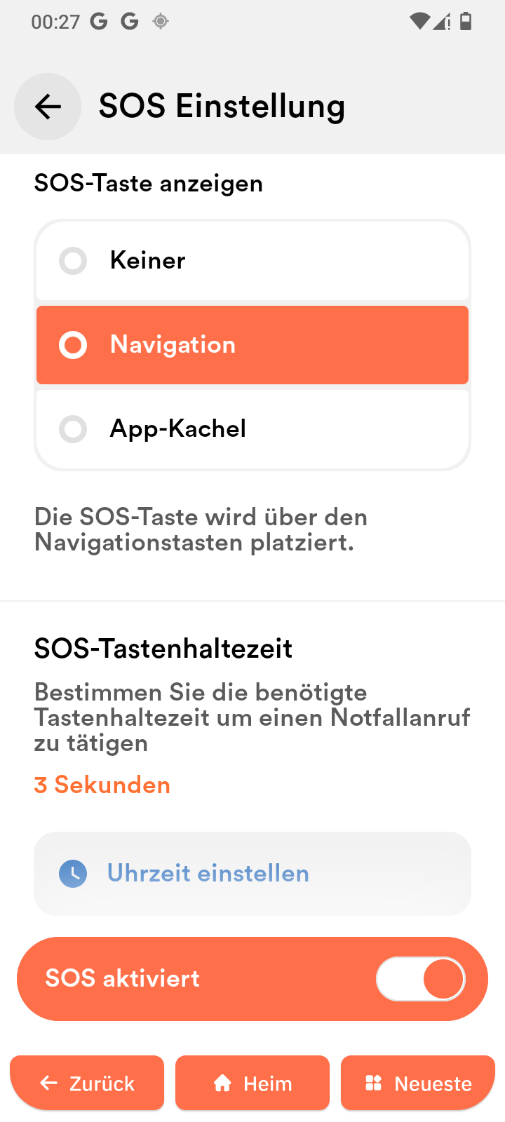 SOS-Taste konfigurieren