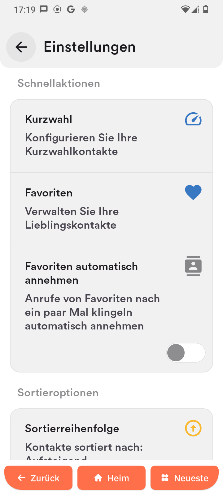 Schnellaktionen