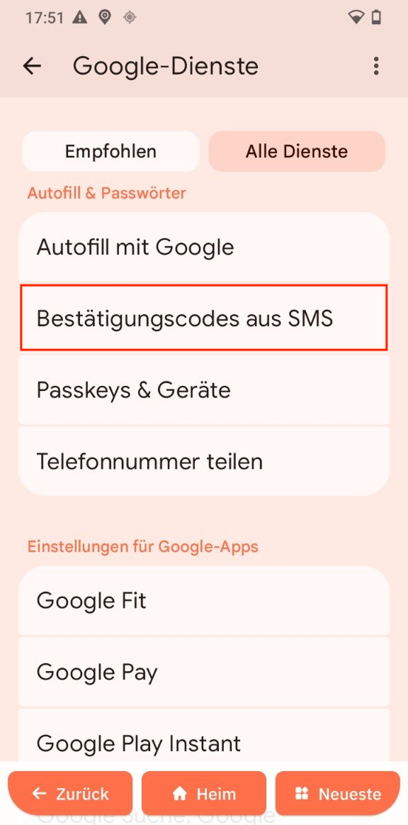 Bestätigungscodes aus SMS