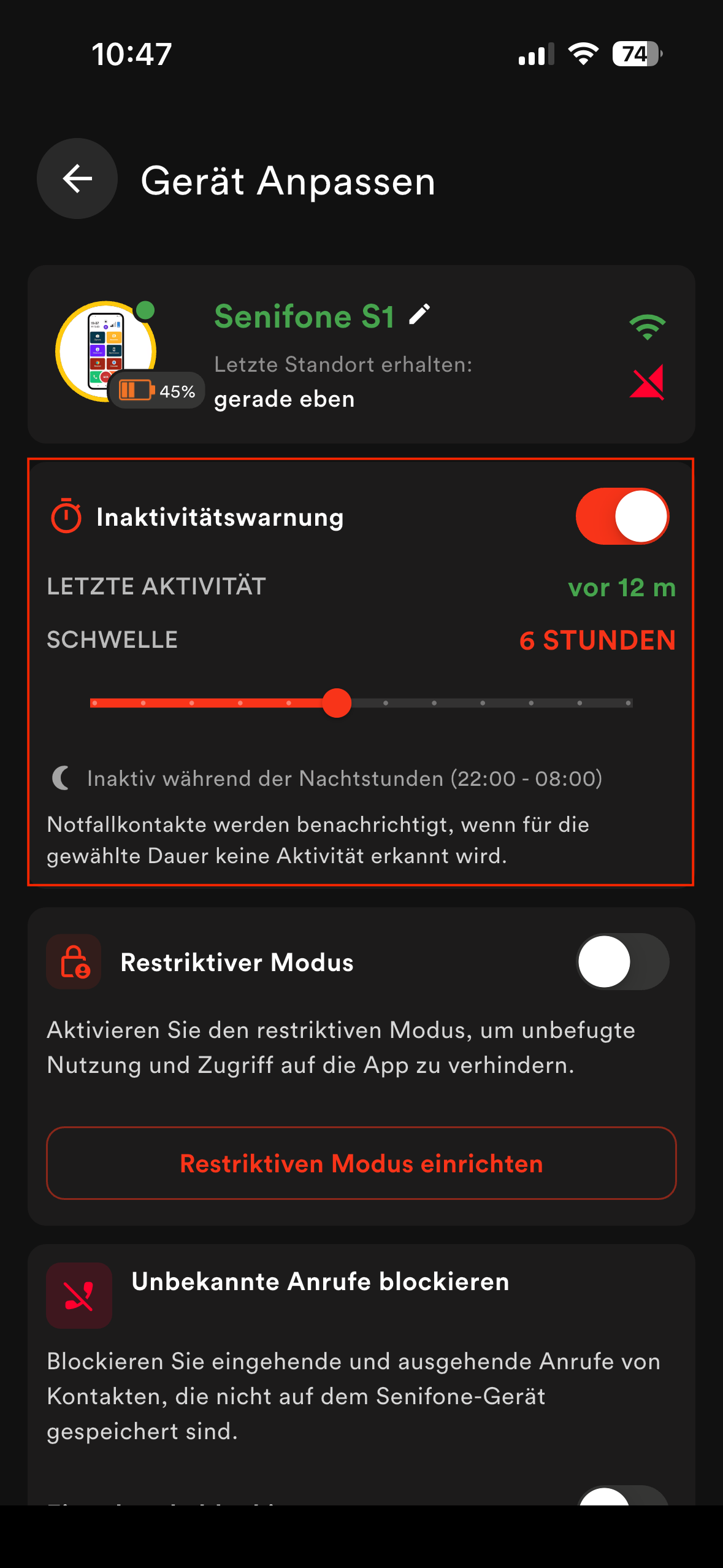 Inaktivitätswarnung