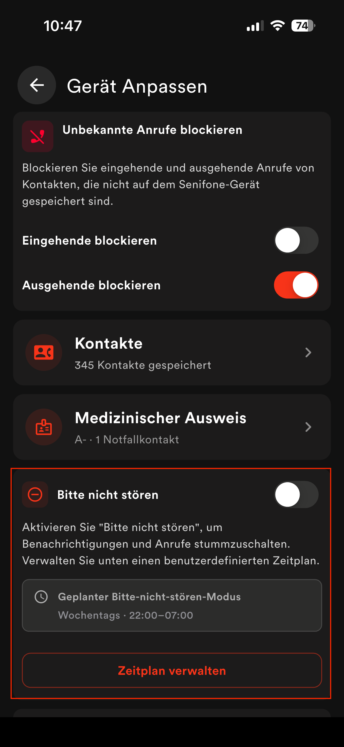 Nicht-stören-Zeitplan