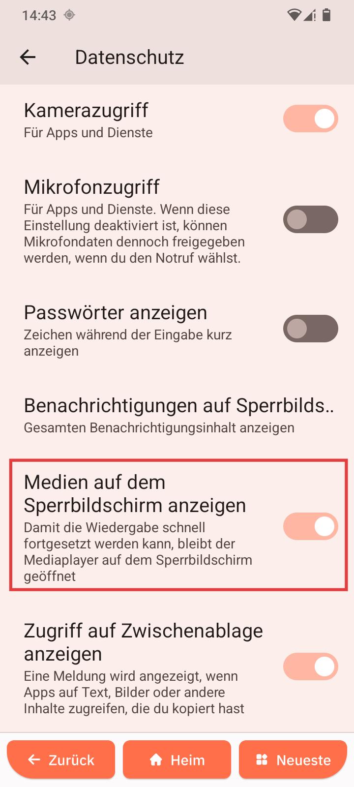 Medien auf Sperrbildschirm anzeigen