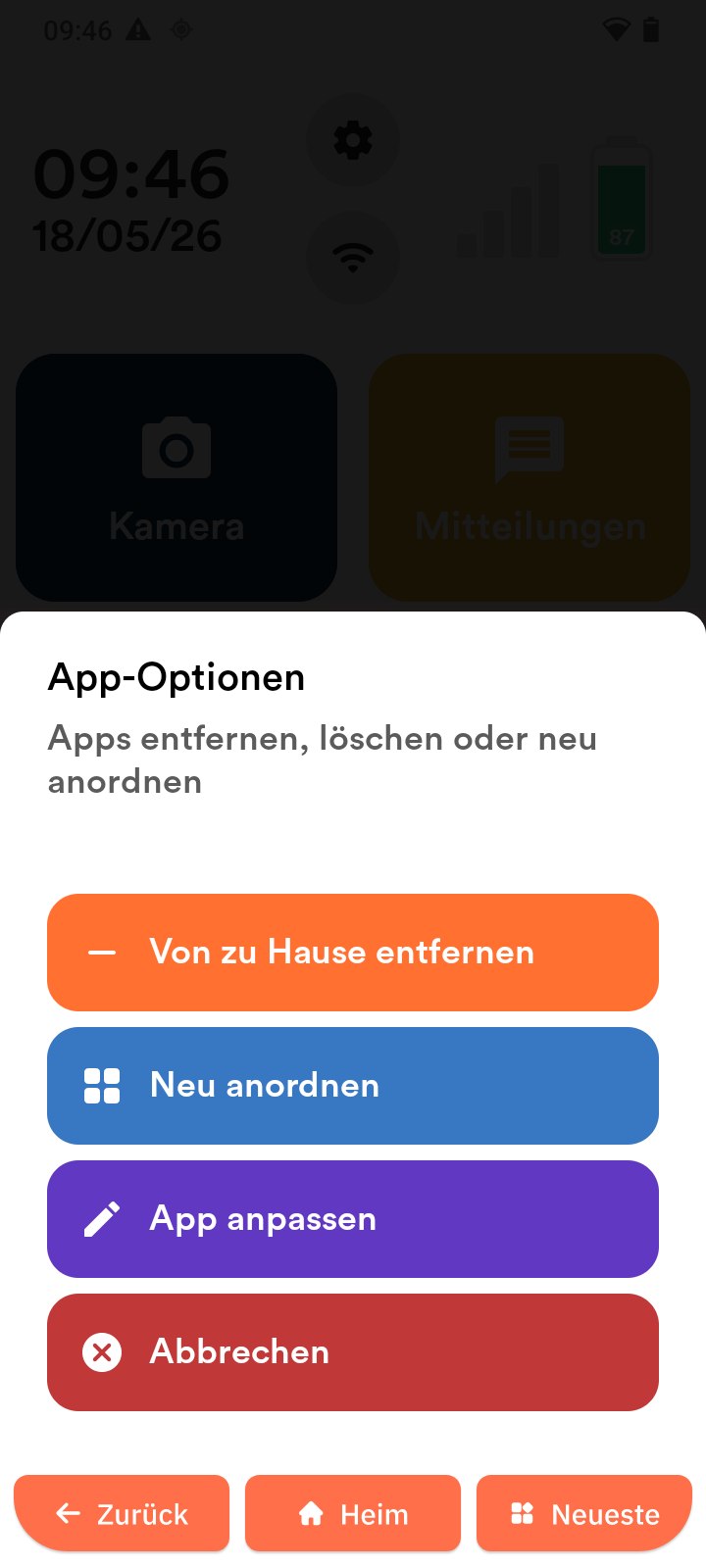 Bearbeitungsmenü für App-Kacheln