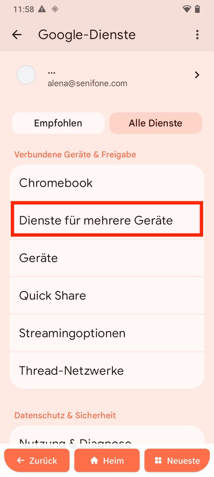 Dienste für mehrere Geräte