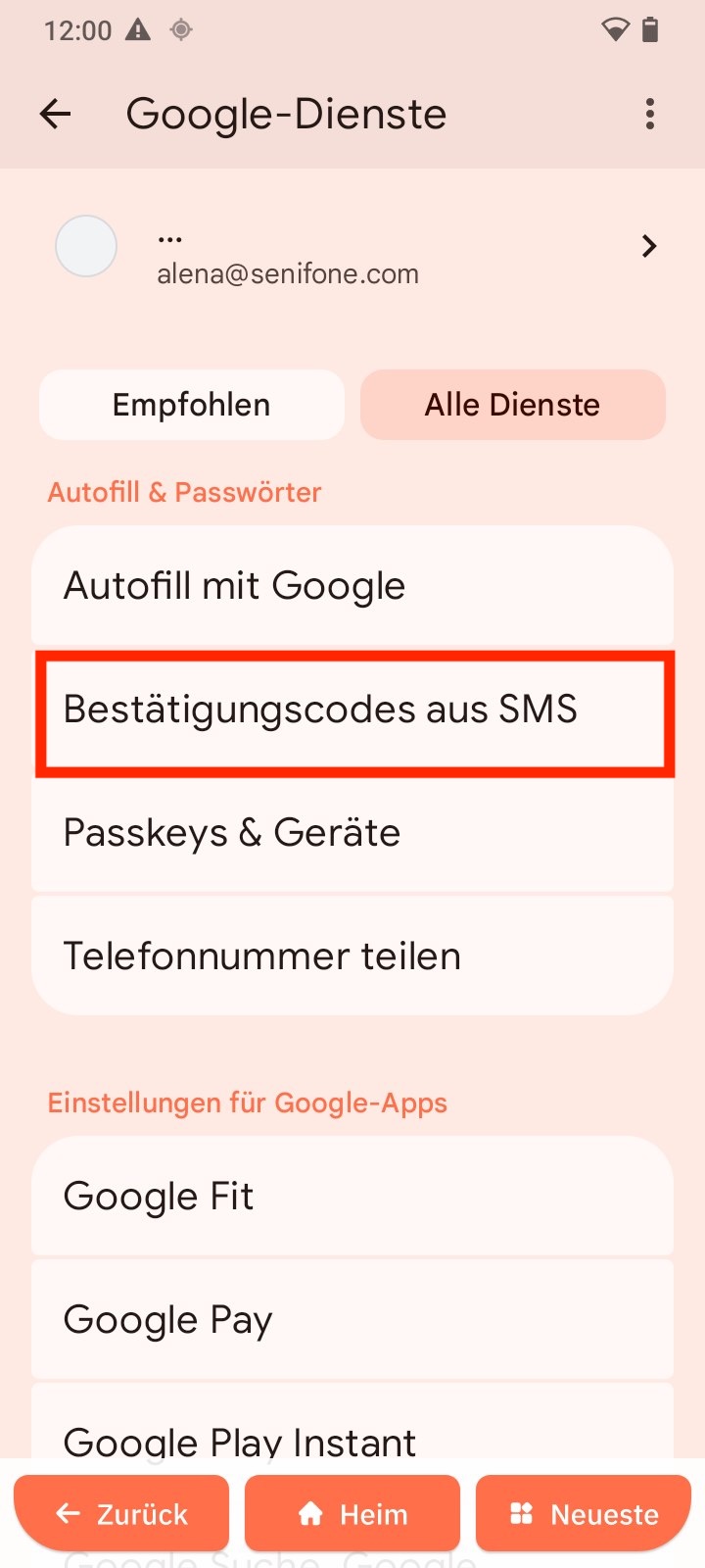 Bestätigungscodes aus SMS