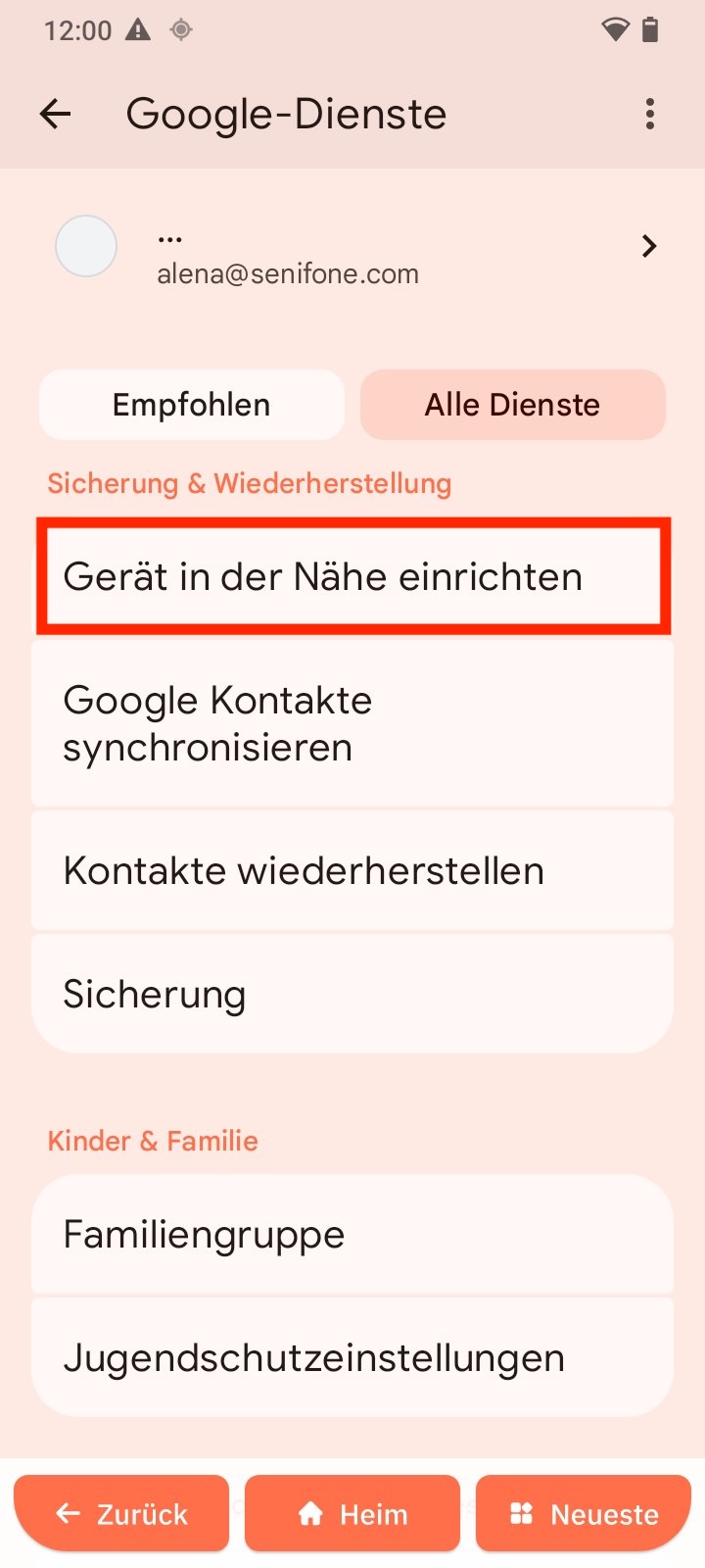Gerät in der Nähe einrichten