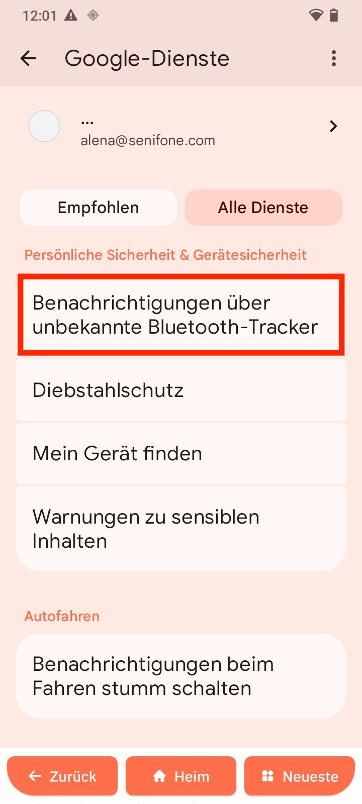 Benachrichtigungen über unbekannte Bloototh-Tracker