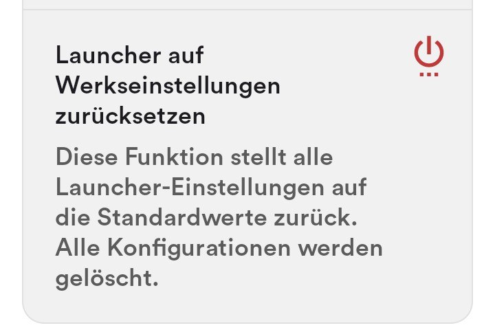 Option zum Zurücksetzen des Launchers