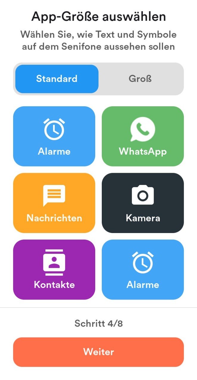 Auswahl der App-Kachelgröße