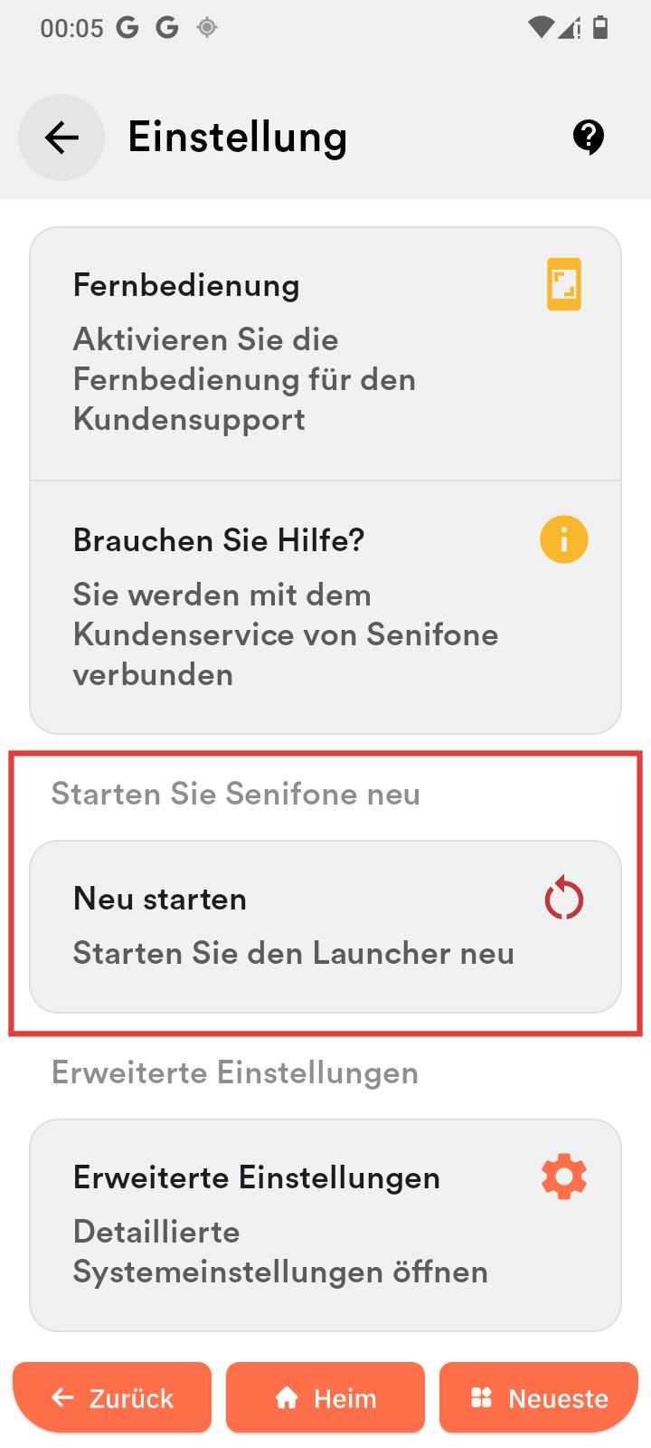 Launcher neu starten