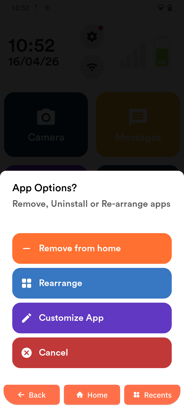 Bearbeitungsmenü für App-Kacheln
