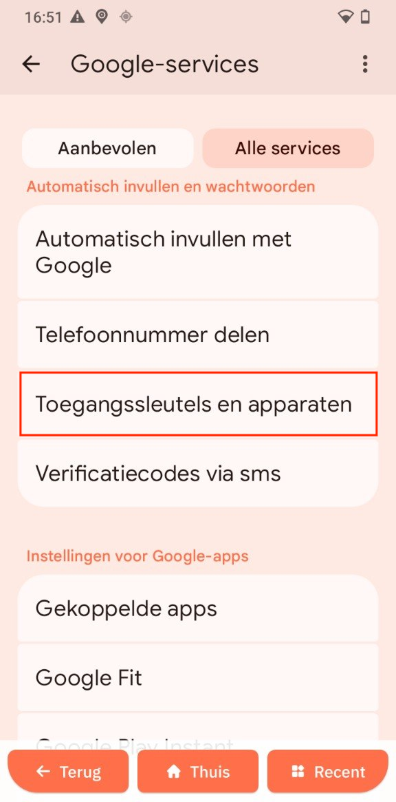 Toegangssleutels en apparaten