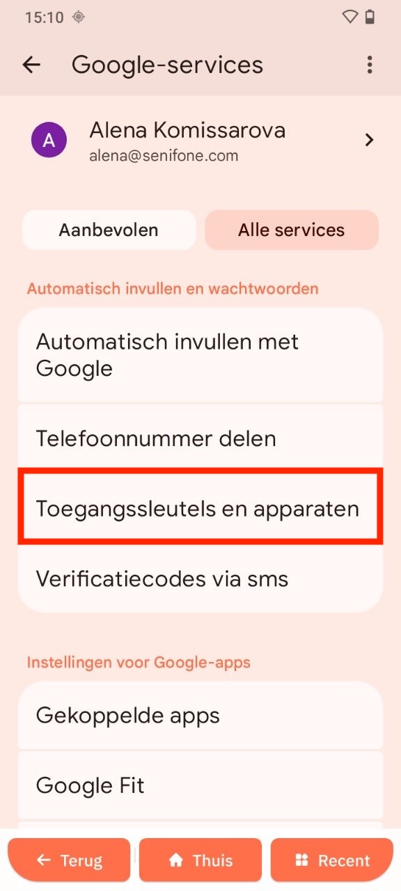 Toegangssleutels en apparaten