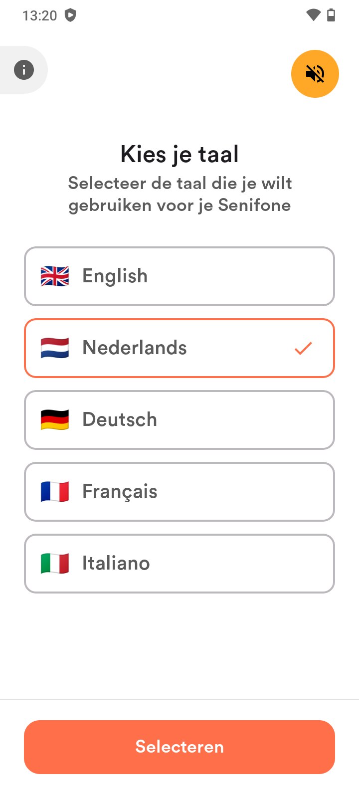 Scherm voor taalselectie