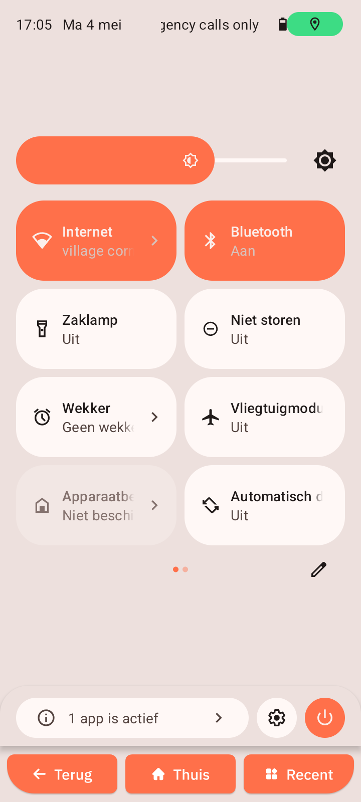 Ingeklapt menu Snelle instellingen