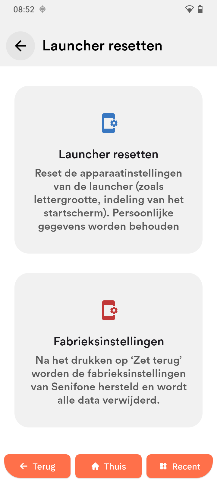 Launcher terugzetten naar fabrieksinstellingen