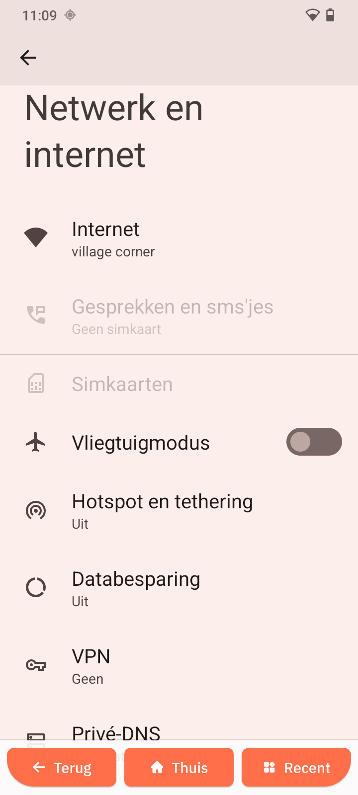 Screenshot van Netwerk en internet-instellingen