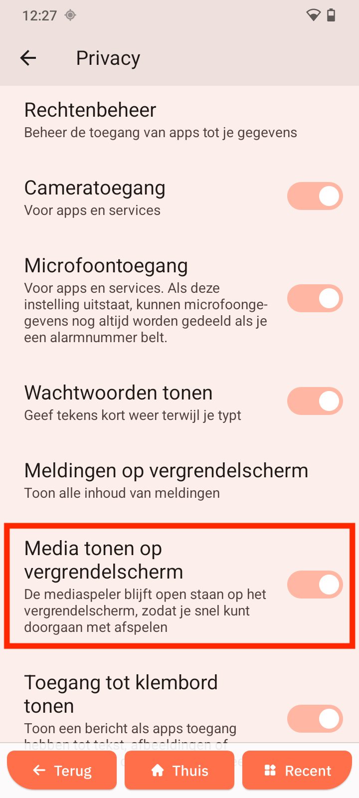 Media tonen op vergrendelscherm